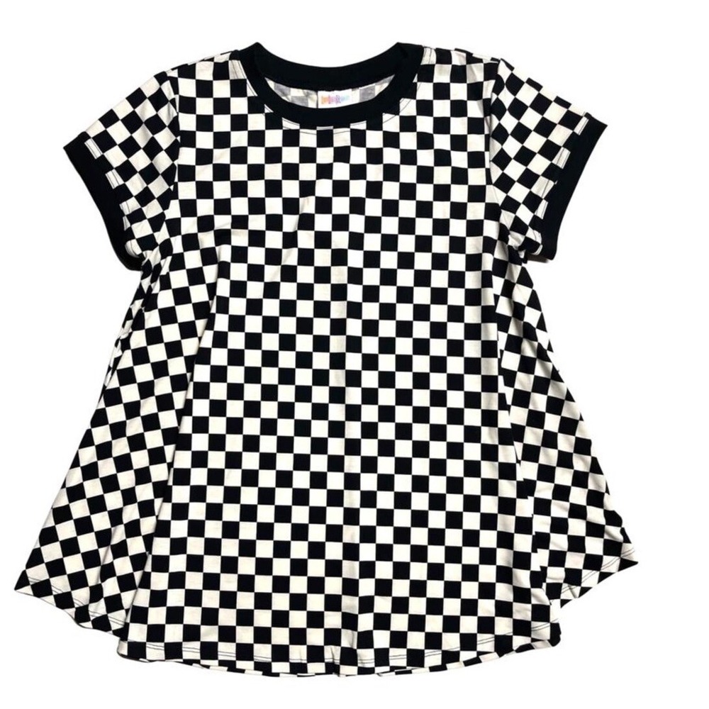 LuLaRoe Womens Top Size XL Erika Swing Black White Checkered Flag Plaid NWT